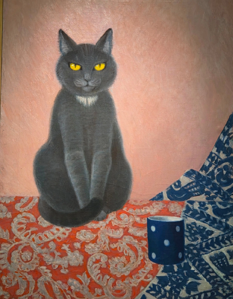 Artwork with a black cat from the Savitsky Museum collection in Nukus