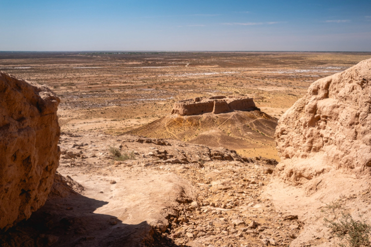 Desert landscape of ancient Khorezm near Karakalpakstan fortresses