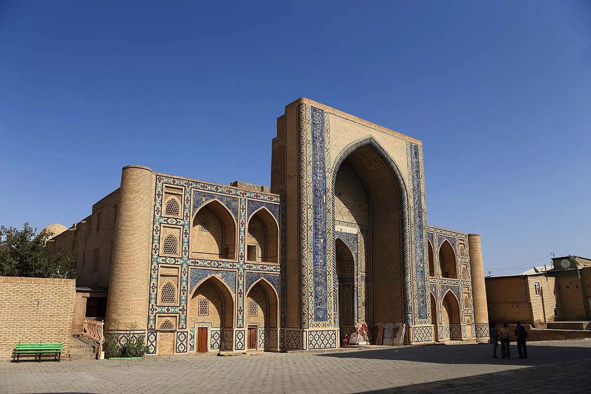 Abdulaziz Khan Madrasah facade in the historic centre of Bukhara