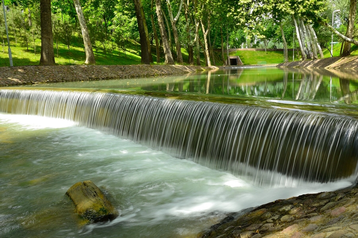 Green area with water and trees along the Navruz tour route in Uzbekistan