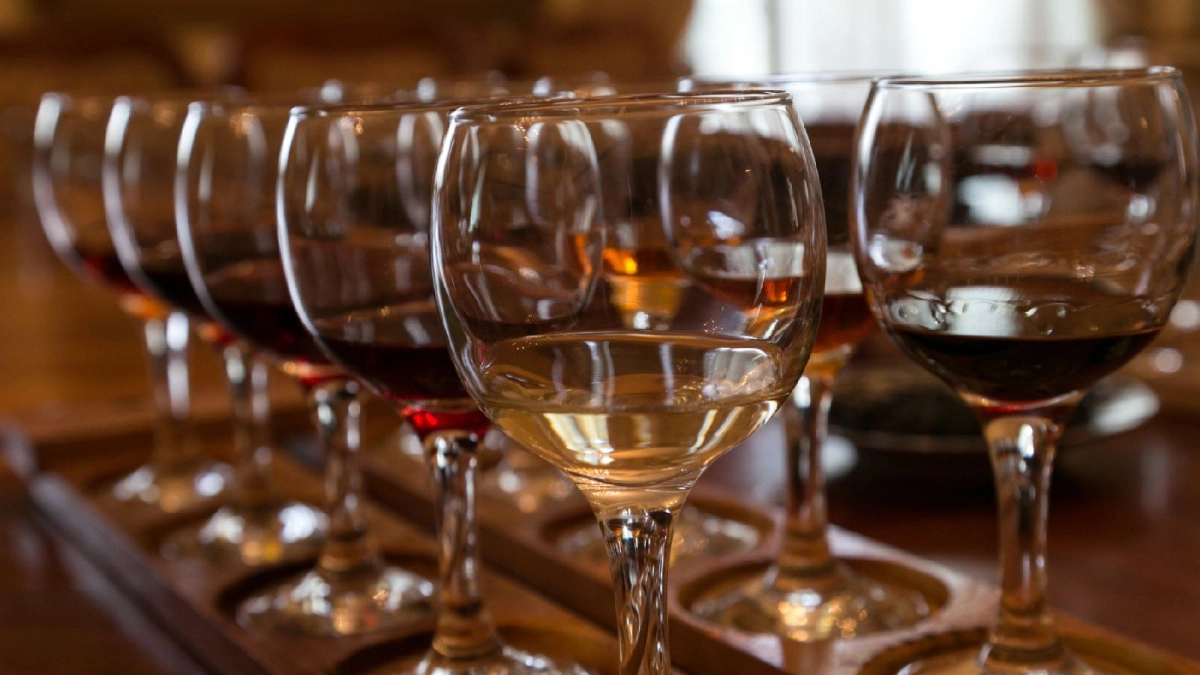 Wine glasses during a tasting in Samarkand