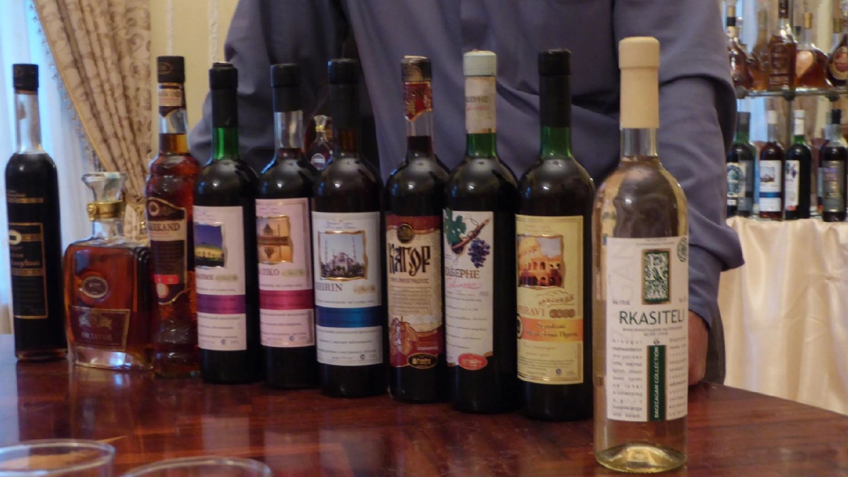 Bottles of local wine in Samarkand
