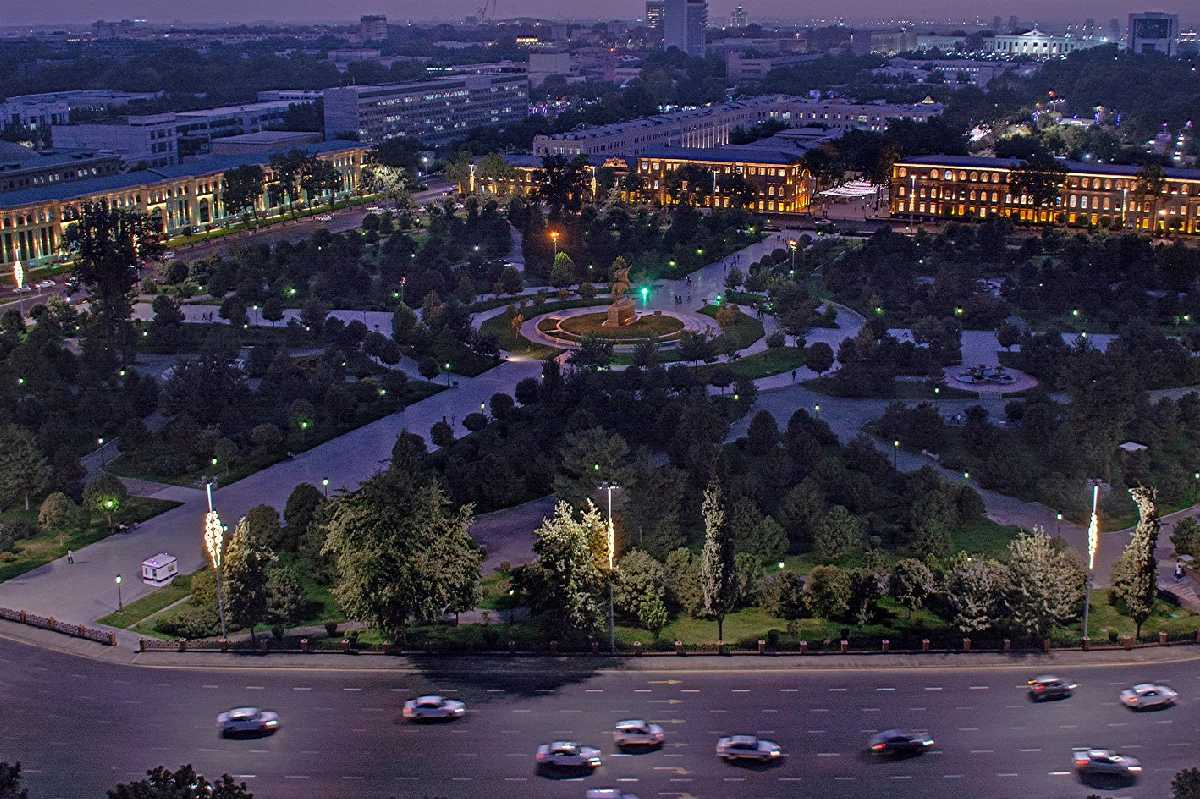 Amir Timur Square and central Tashkent in the evening panorama
