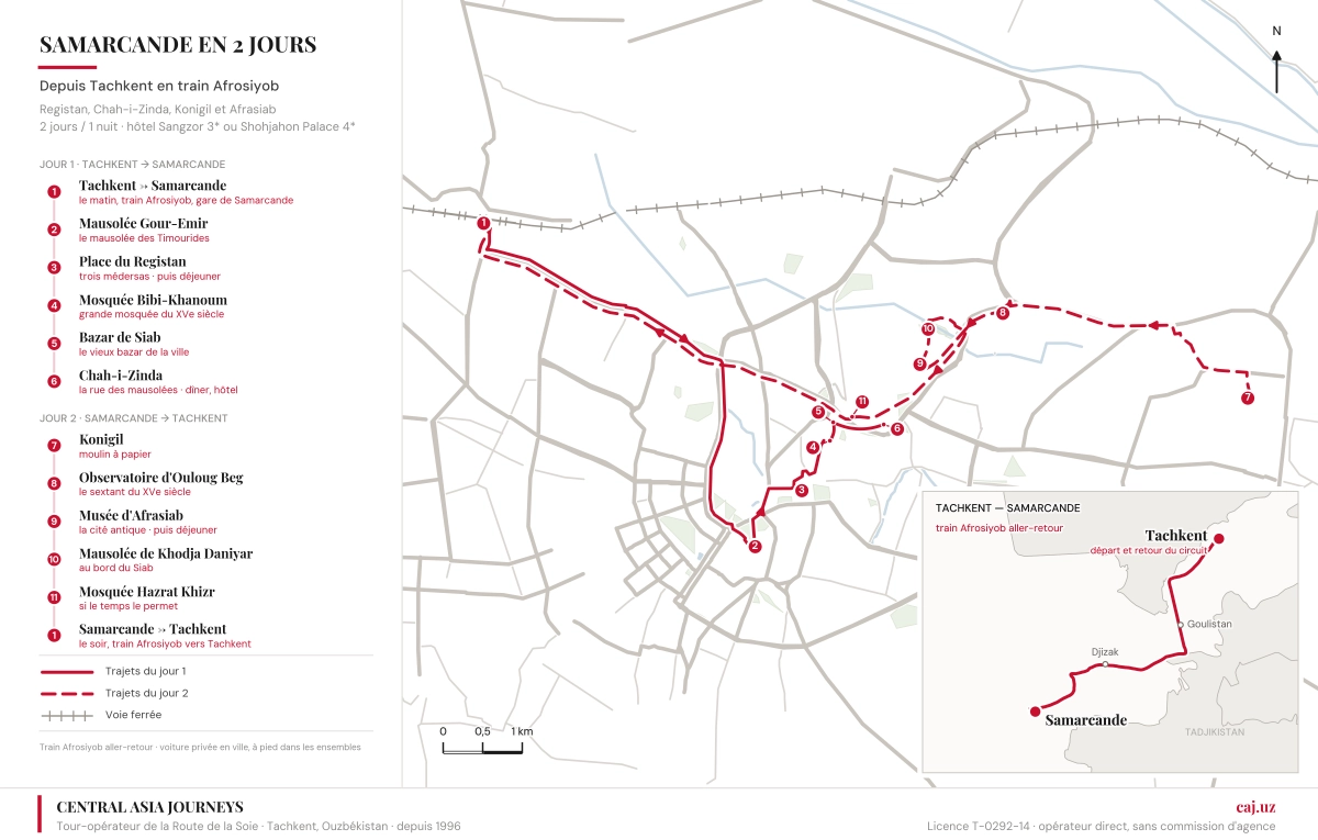 Carte du circuit Tachkent — Samarcande — Tachkent