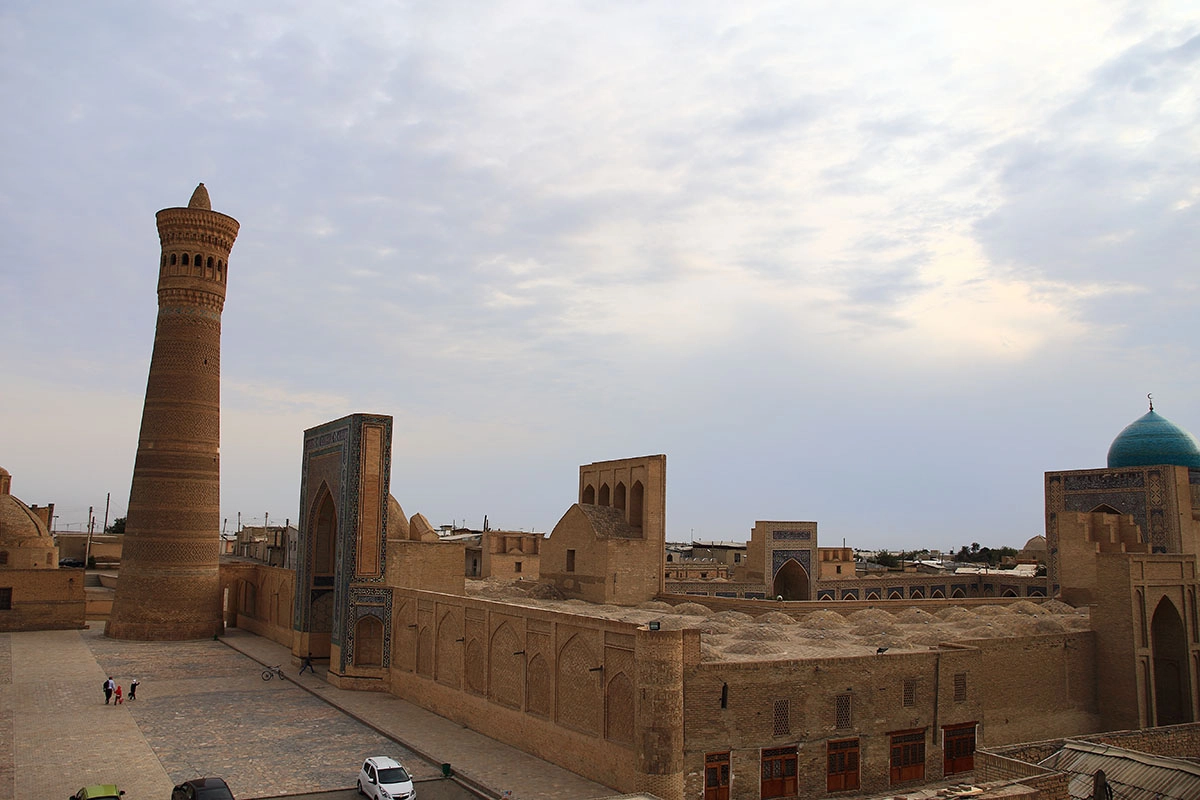 View over historic Bukhara with the Kalyan Minaret and the domes of Poi-Kalyan