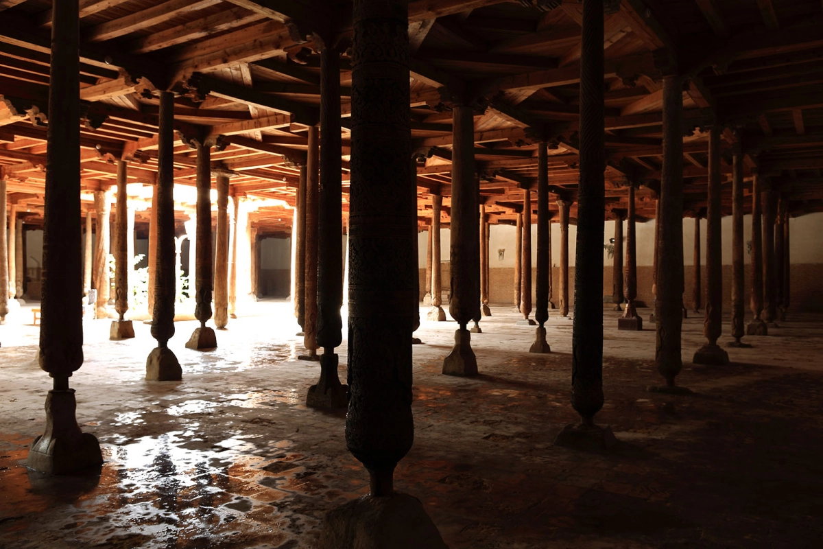 Carved wooden columns of Juma Mosque in Khiva
