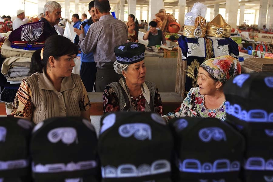 Embroidered skullcaps at Siyob Bazaar