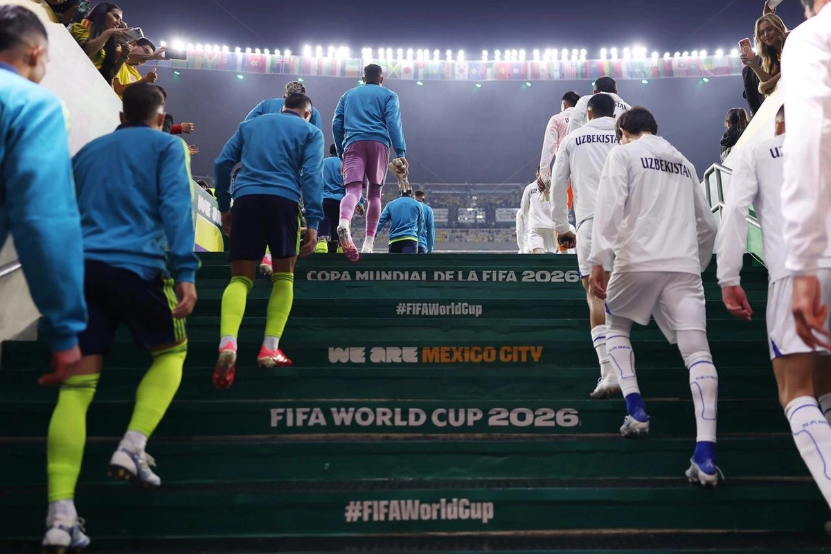 Players walk out to the pitch at Mexico City Stadium during FIFA World Cup 2026