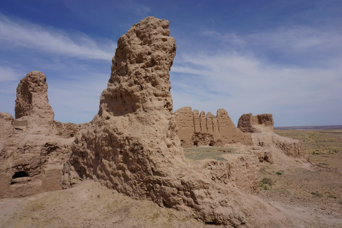 Eroded mud-brick walls in ancient Khorezm Tall eroded mud-brick walls at an ancient Khorezm fortress