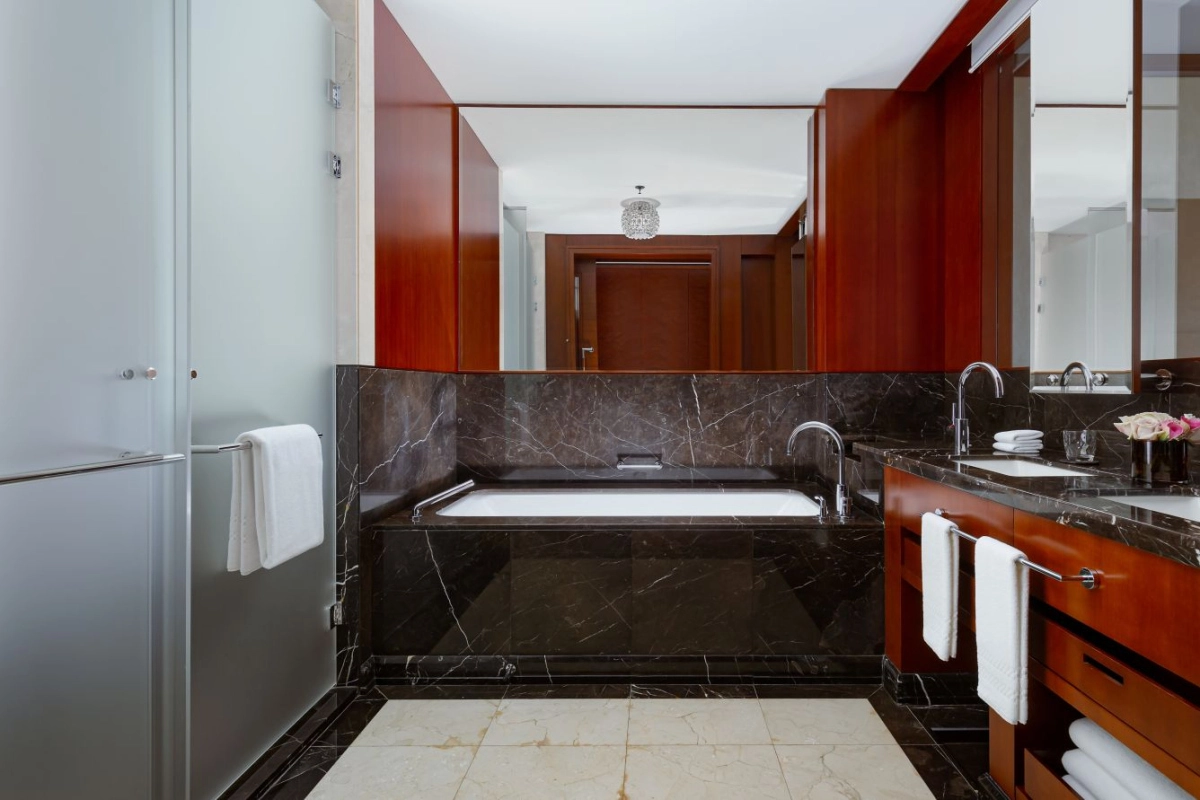 Deluxe bathroom at The Ritz-Carlton, Almaty
