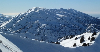 Snowy mountain ridge in the winter area of Uzbekistan
