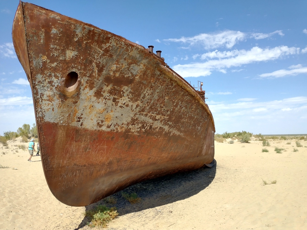 Rusted ship bow at Muynak Ship Cemetery Close view of a rusted ship bow at Muynak Ship Cemetery
