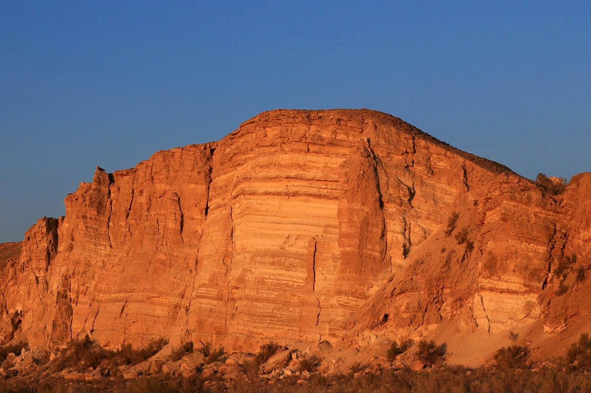 Dry clay cliffs and desert terrain in western Uzbekistan