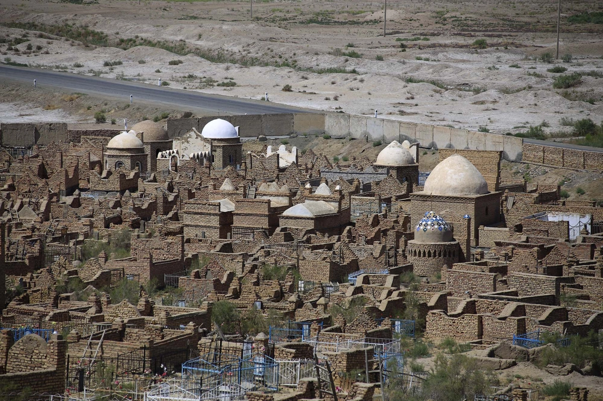 Mizdakhan necropolis near Nukus with mausoleums and clay burial structures